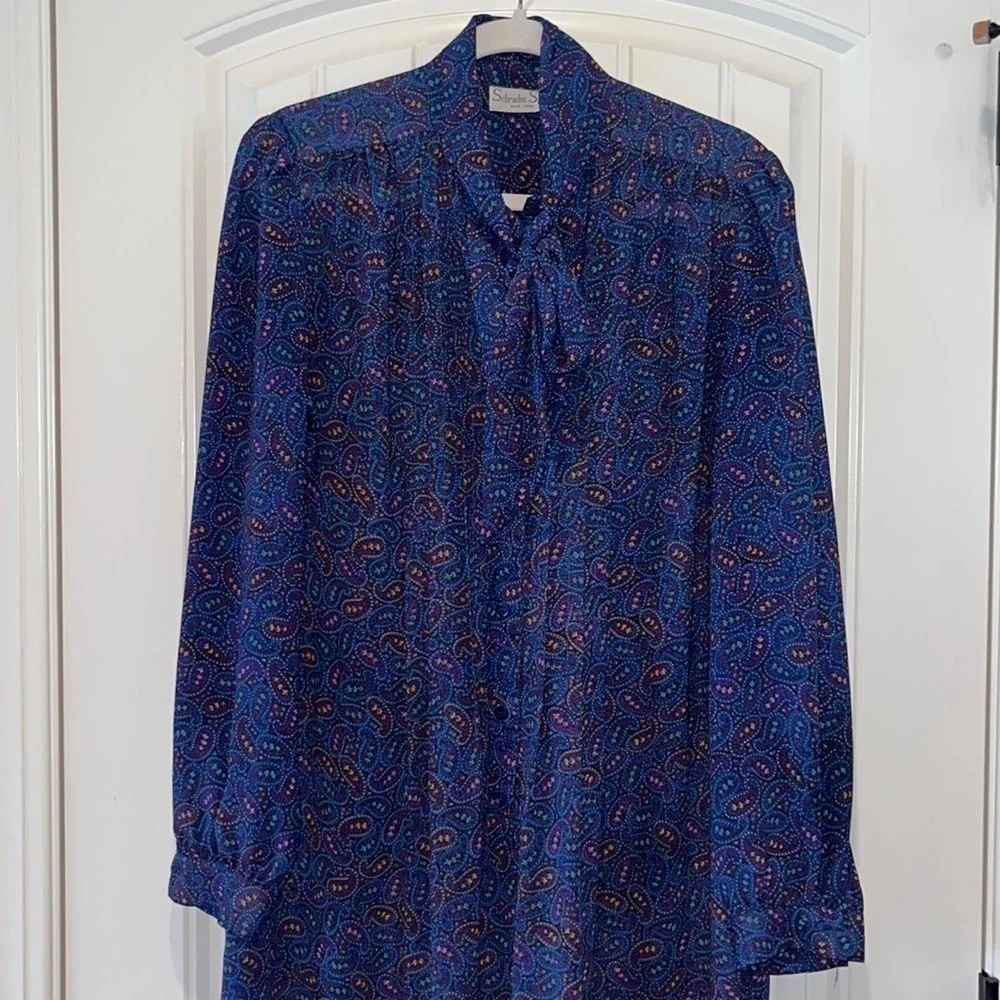 Vintage purple Paisley midi/maxi long sleeve button dress with tie sz L 12 boho